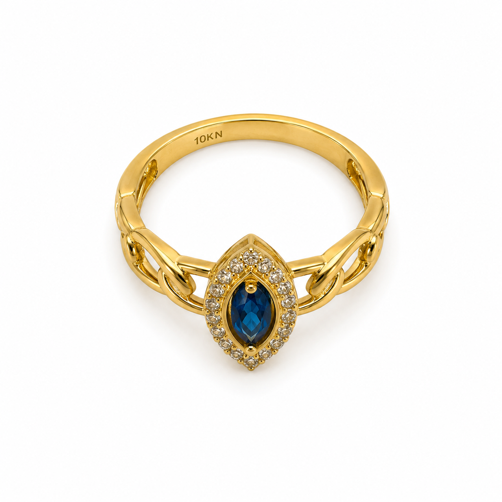 Ring Sapphire Blue 10k gold solid